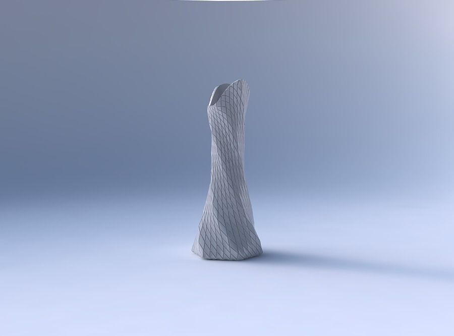 Vase twisted squeezed and bent hexagon 2 with diagonal grid p... 3D print model_4