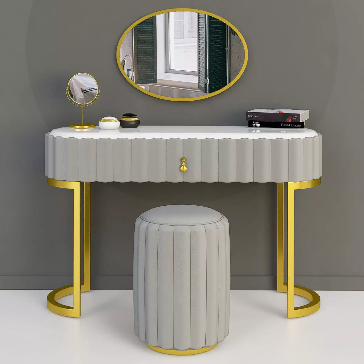 Dressing table -Vanity Set With Drawer Mirror 3D model_0