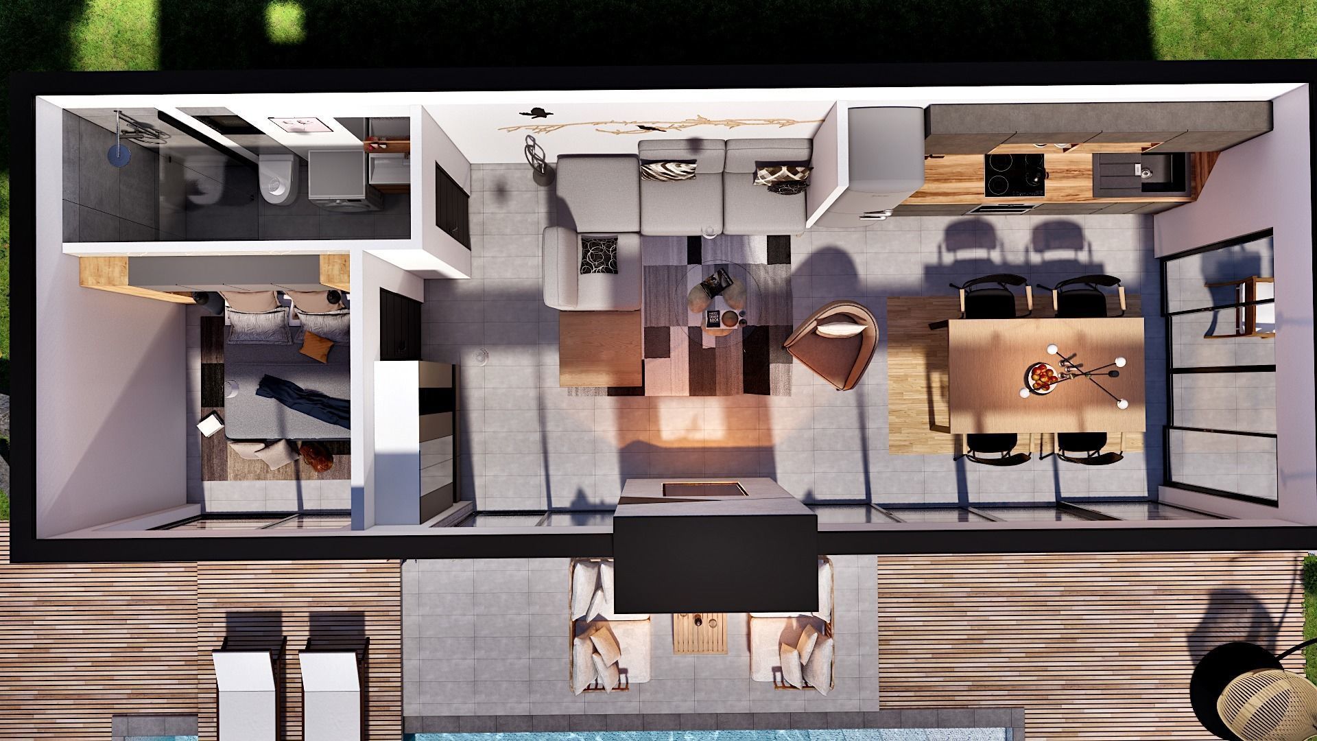 modern pool house with fireplace 3d model Low-poly 3D model_8