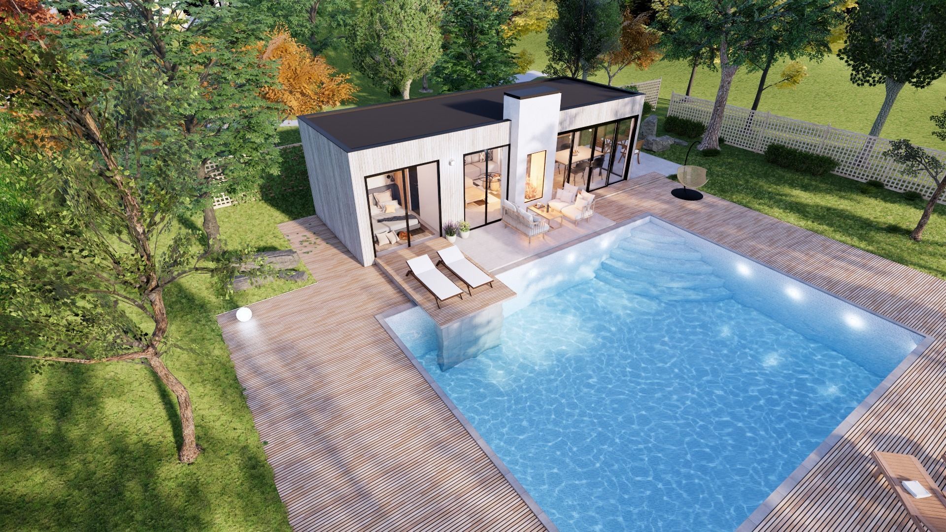 modern pool house with fireplace 3d model Low-poly 3D model_5