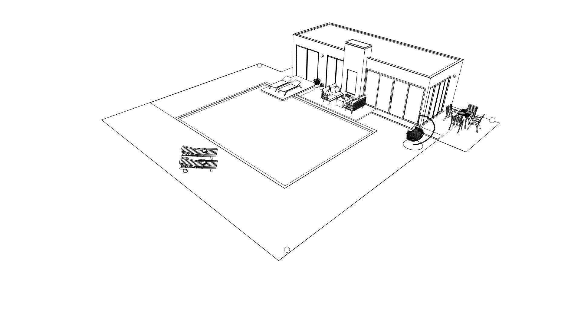 modern pool house with fireplace 3d model Low-poly 3D model_11