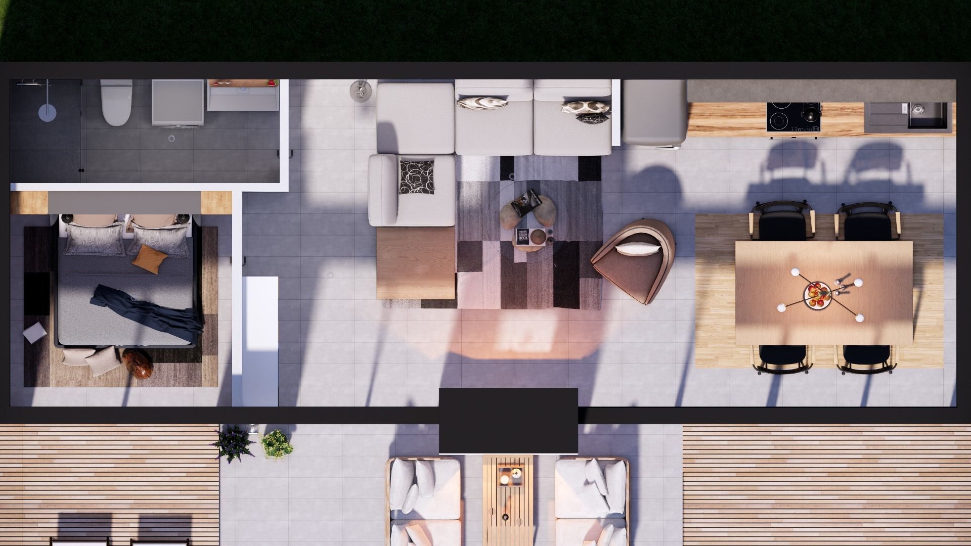 modern pool house with fireplace 3d model Low-poly 3D model_9