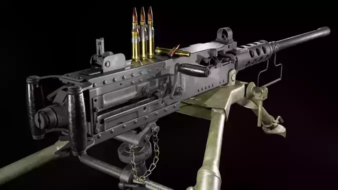 M2 Browning Heavy Machine Gun With Inner Parts Low-poly 3D model