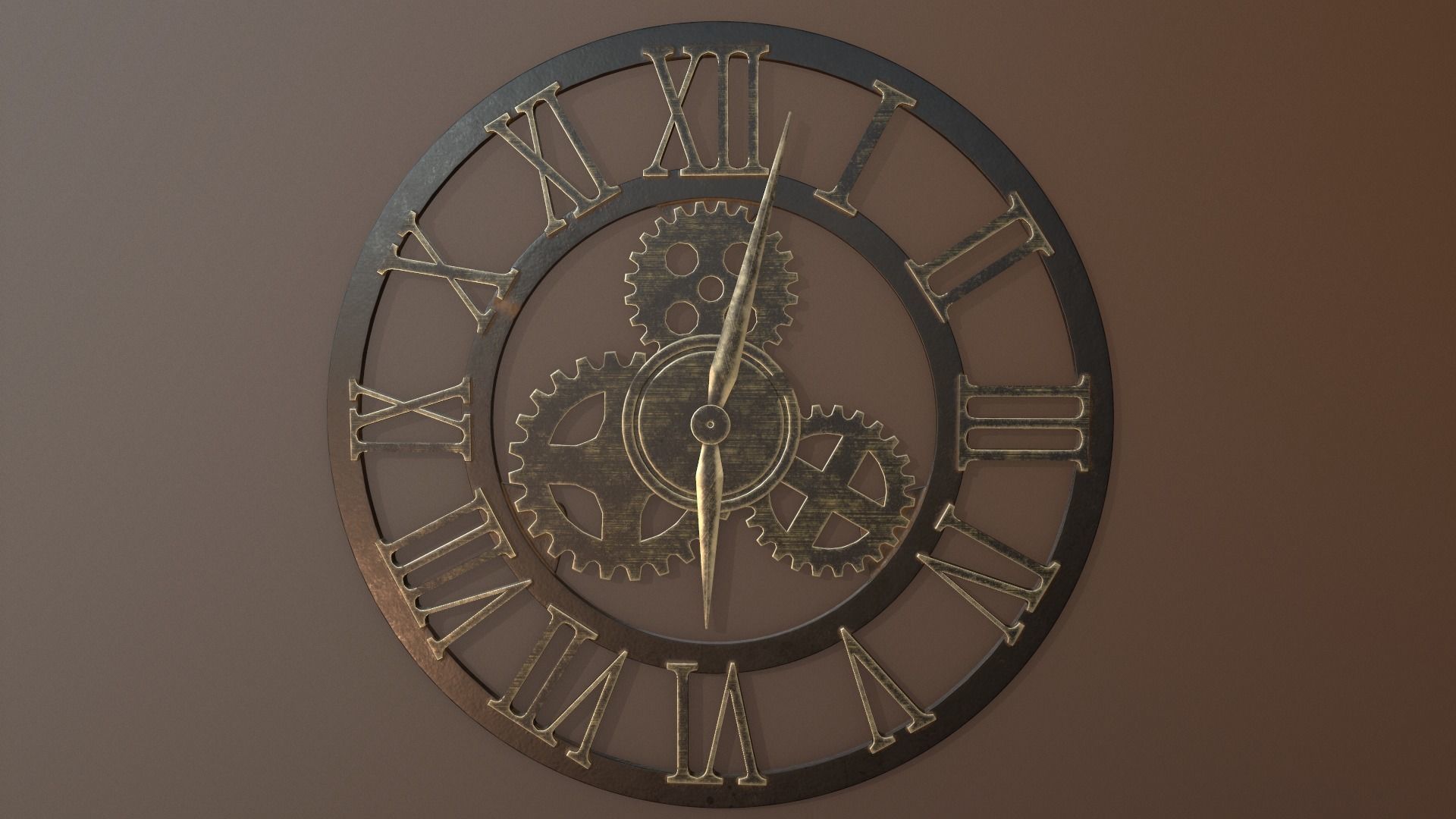 Brass and Iron Iron Wall Clock 3D model_5