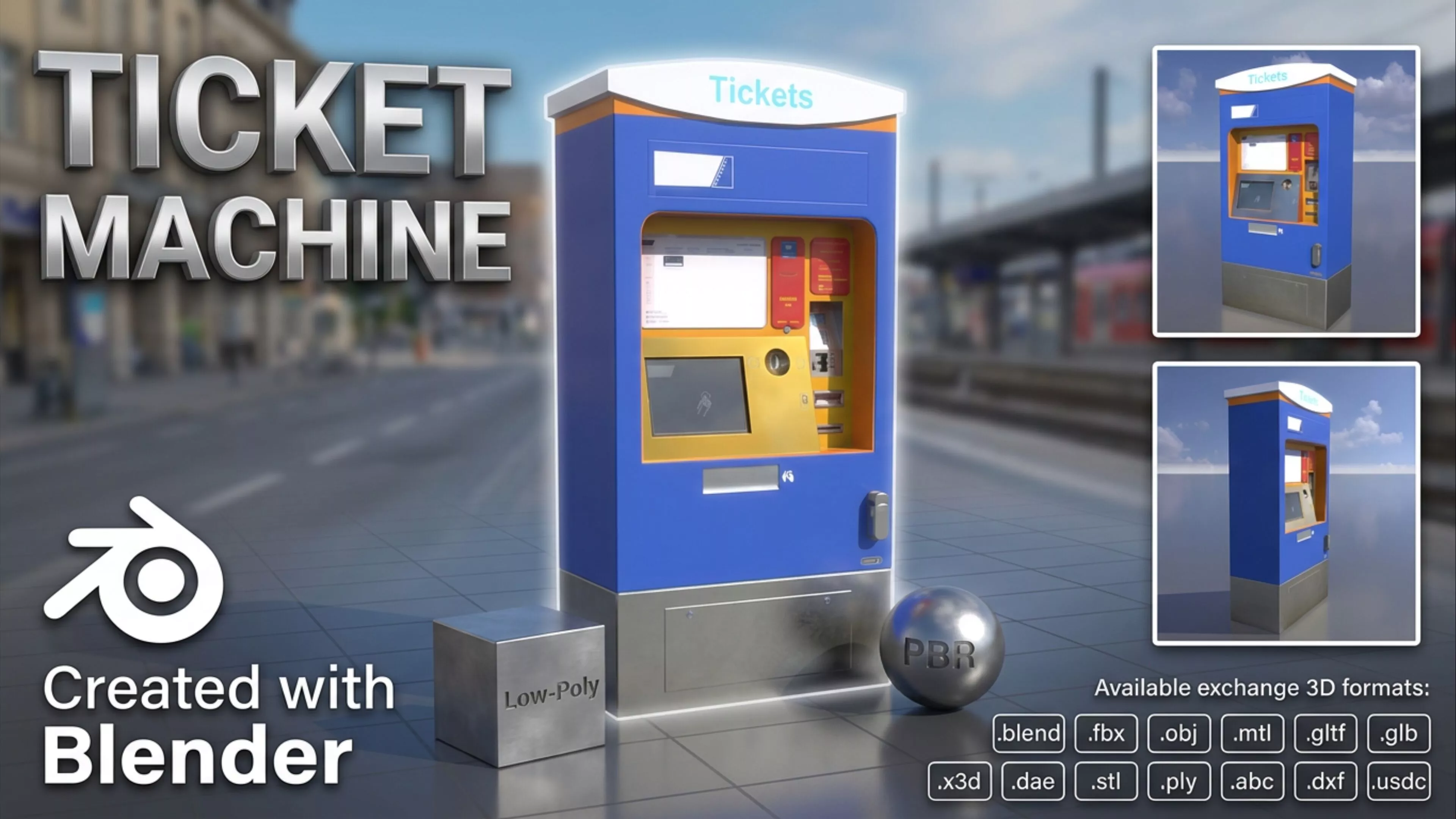 Mid-Poly Ticket Machine Low-poly 3D model