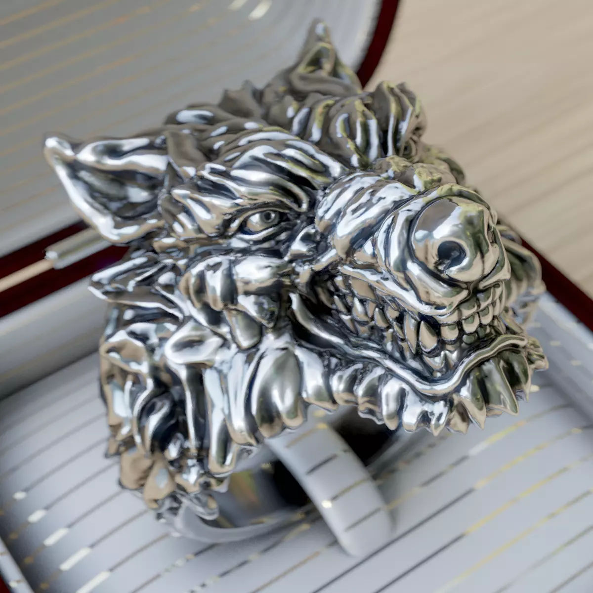Wolf ring 3D print model_0