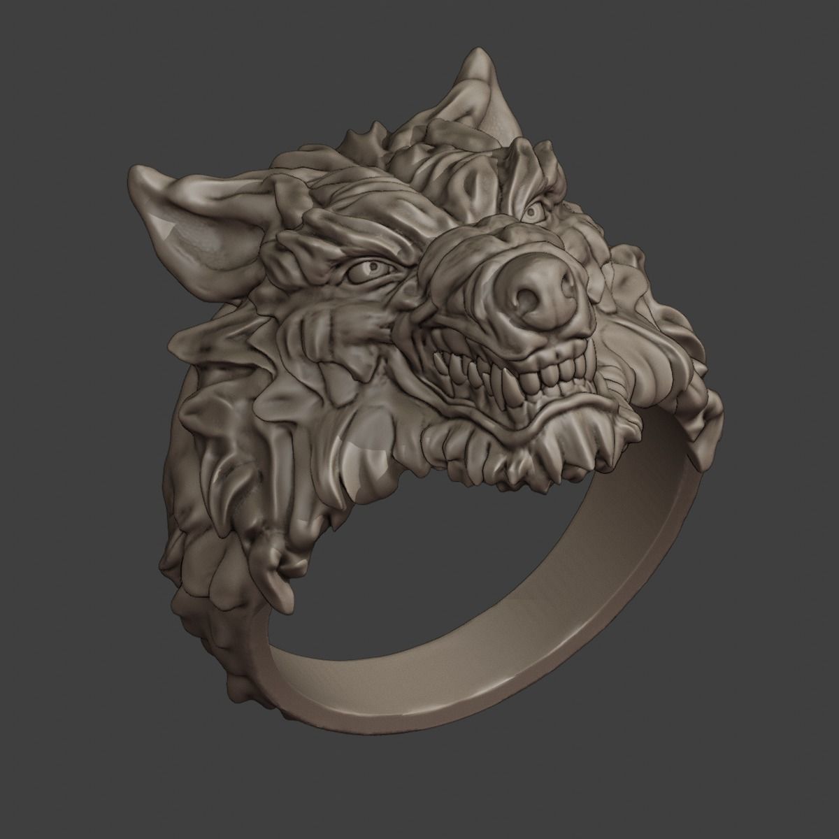 Wolf ring 3D print model_4