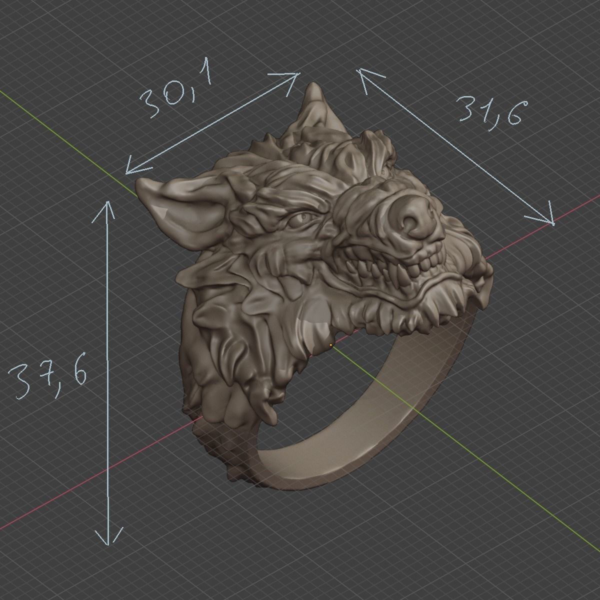 Wolf ring 3D print model_1
