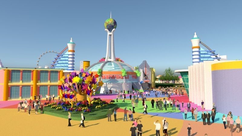 Cartoon colorful childrens theme park many amusement equipment 3D model_16