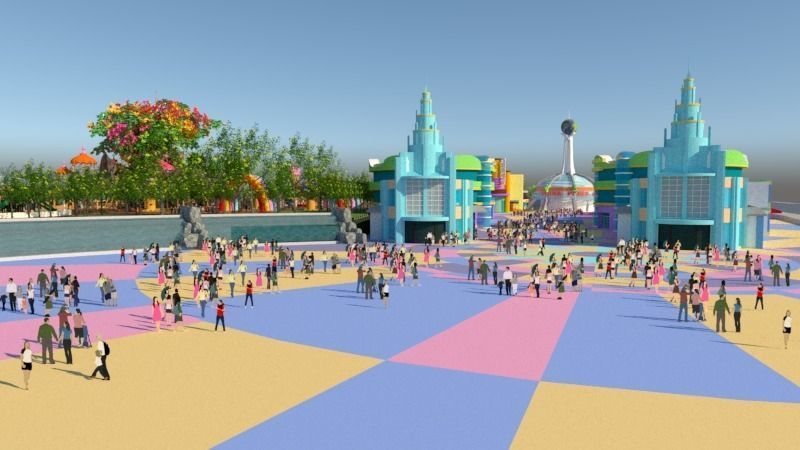 Cartoon colorful childrens theme park many amusement equipment 3D model_7