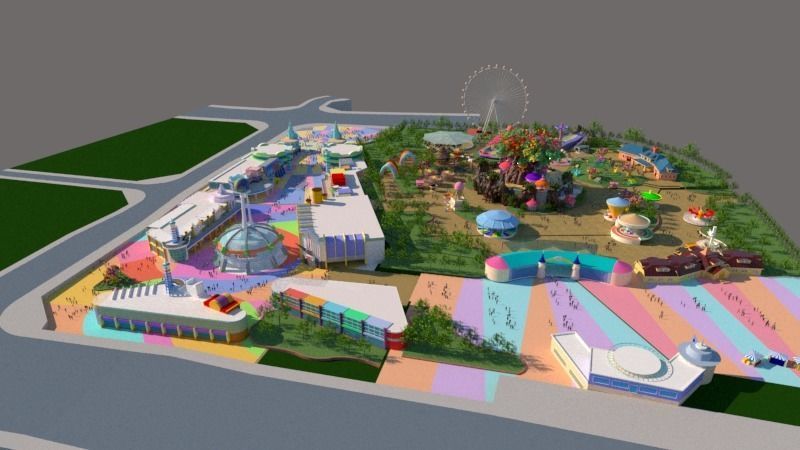 Cartoon colorful childrens theme park many amusement equipment 3D model_4