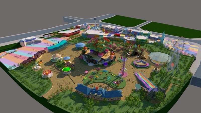 Cartoon colorful childrens theme park many amusement equipment 3D model_11