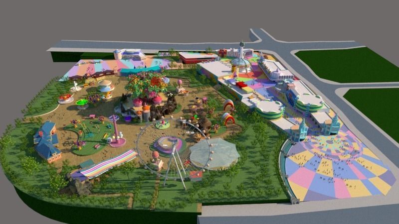 Cartoon colorful childrens theme park many amusement equipment 3D model_15