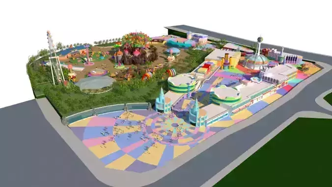 Cartoon colorful childrens theme park many amusement equipment 3D model