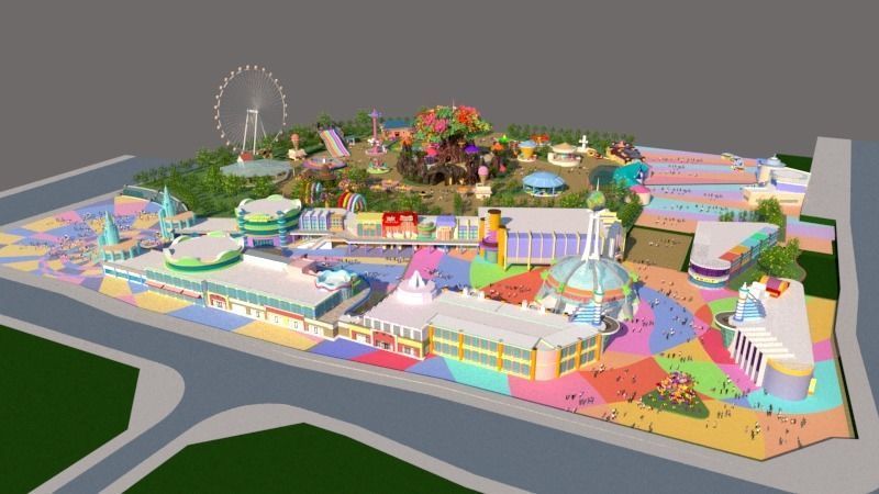 Cartoon colorful childrens theme park many amusement equipment 3D model_3