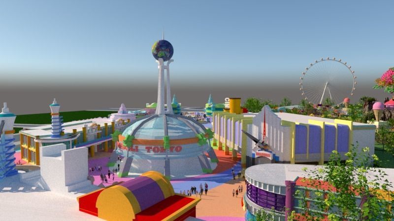 Cartoon colorful childrens theme park many amusement equipment 3D model_17