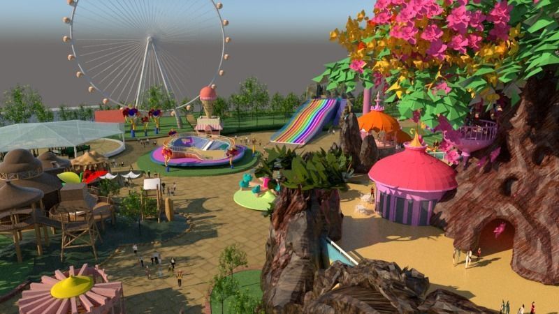 Cartoon colorful childrens theme park many amusement equipment 3D model_10