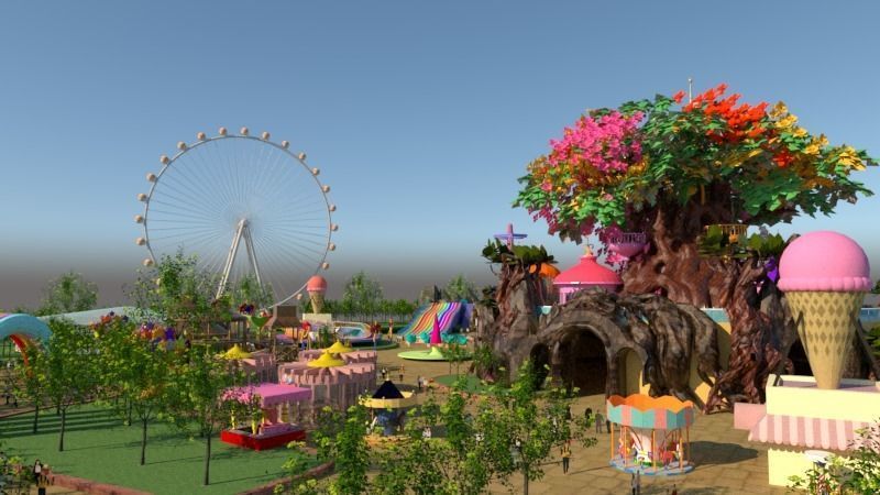 Cartoon colorful childrens theme park many amusement equipment 3D model_18