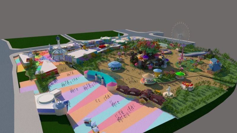 Cartoon colorful childrens theme park many amusement equipment 3D model_6