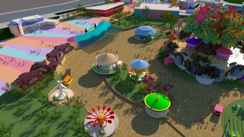 Cartoon colorful childrens theme park many amusement equipment 3D model_12