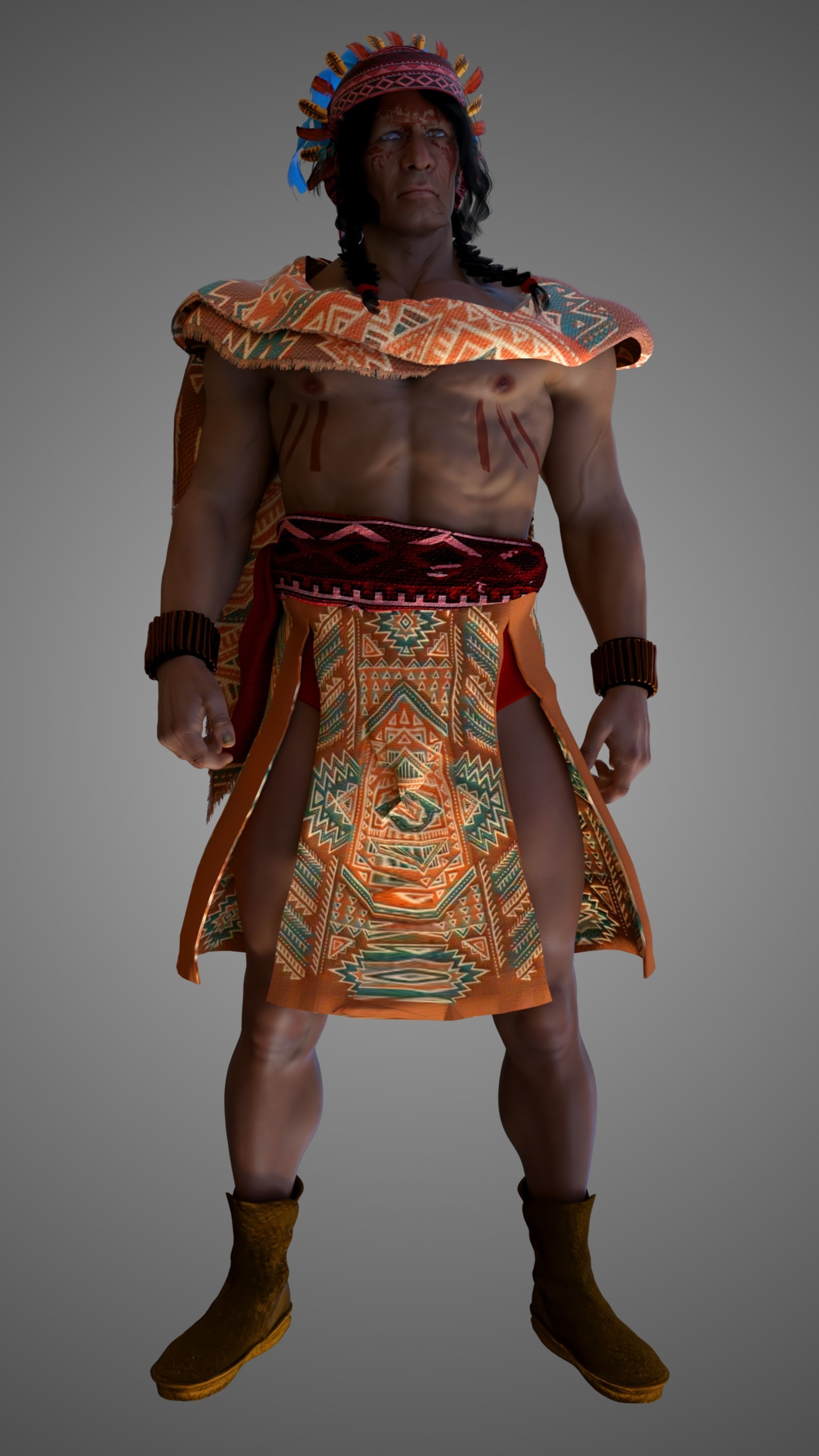 Native American Warrior Male 3D model_12
