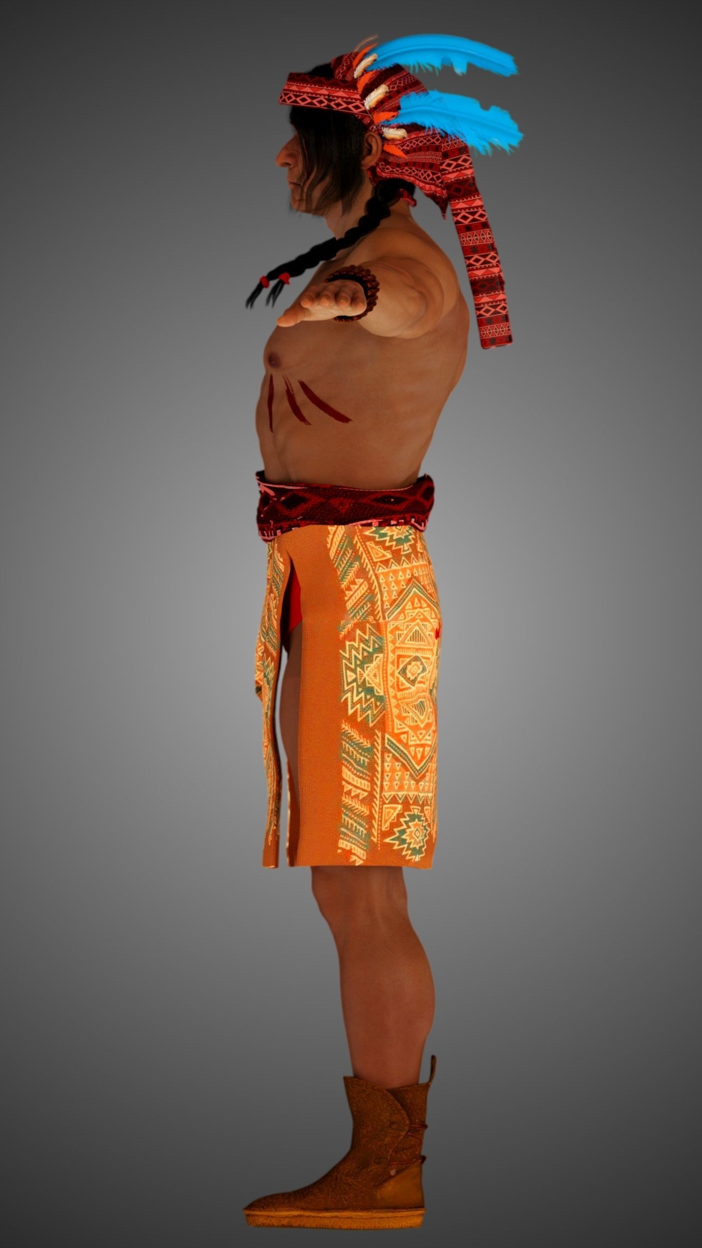Native American Warrior Male 3D model_8