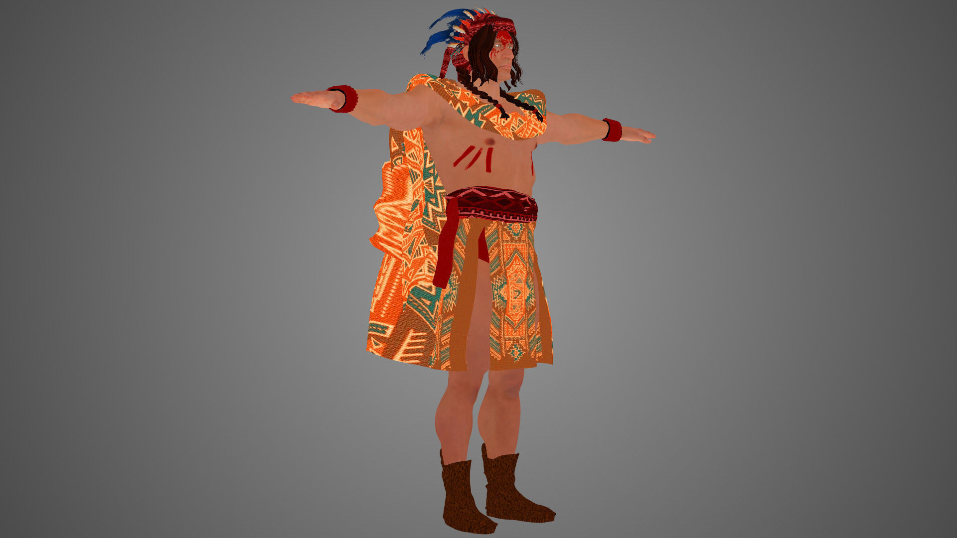 Native American Warrior Male 3D model_4