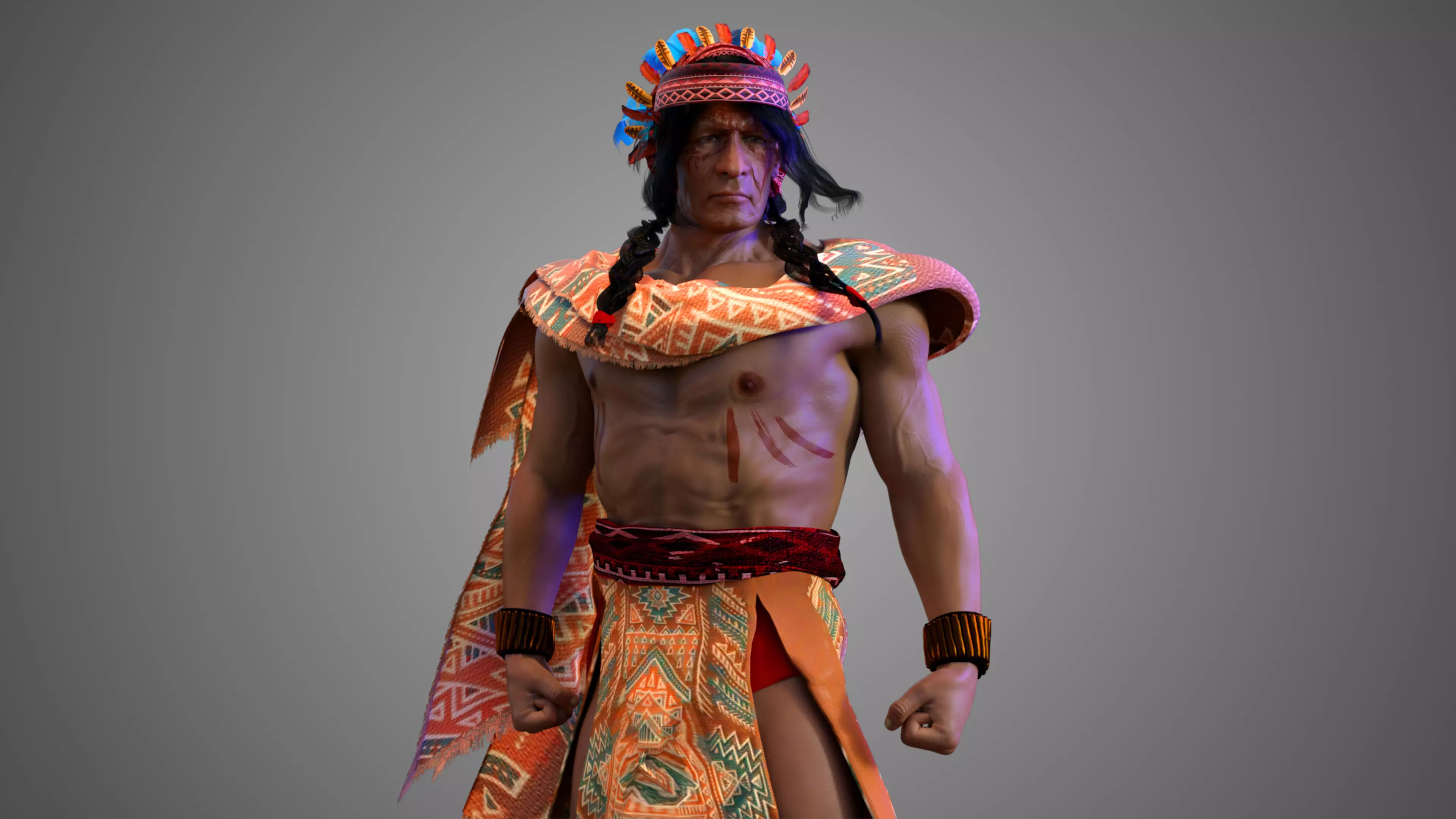 Native American Warrior Male 3D model_0