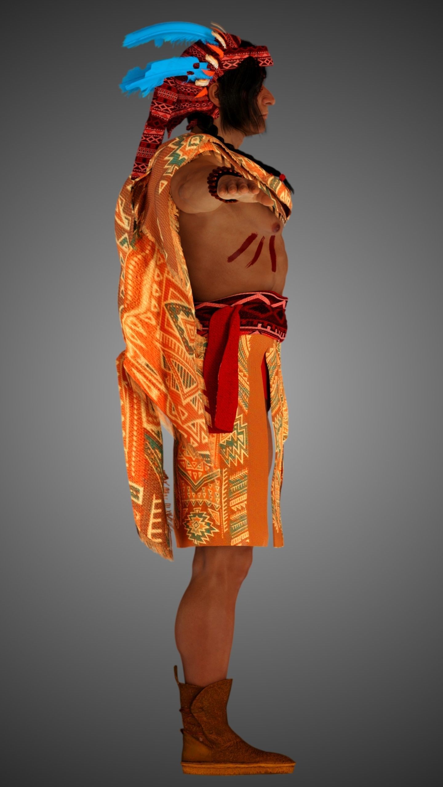 Native American Warrior Male 3D model_7