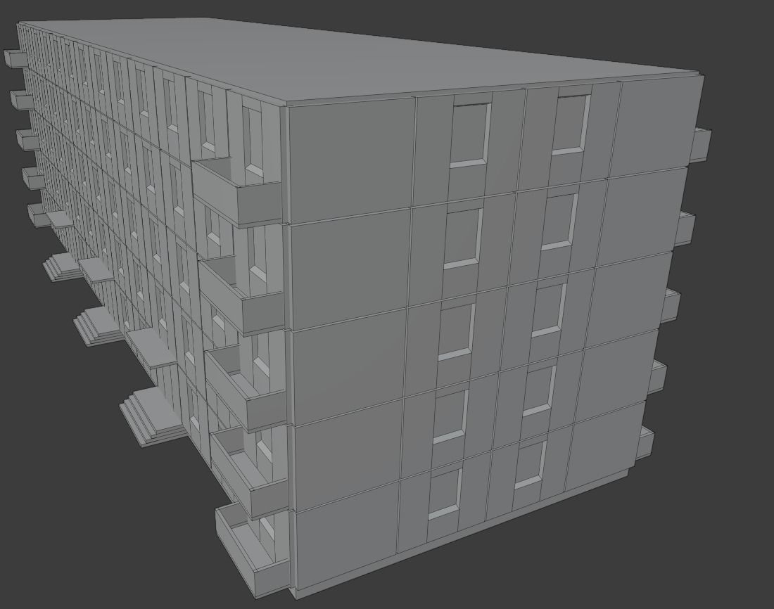 Building 5 Floors Low-poly 3D model_10
