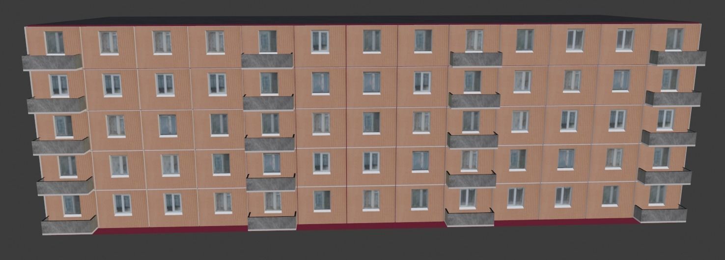Building 5 Floors Low-poly 3D model_3