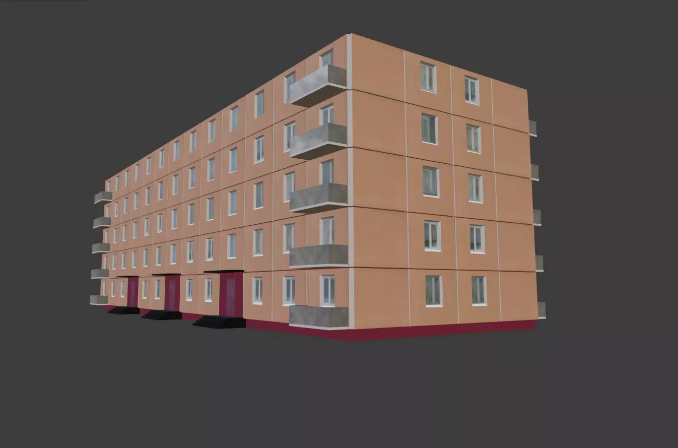 Building 5 Floors Low-poly 3D model_0