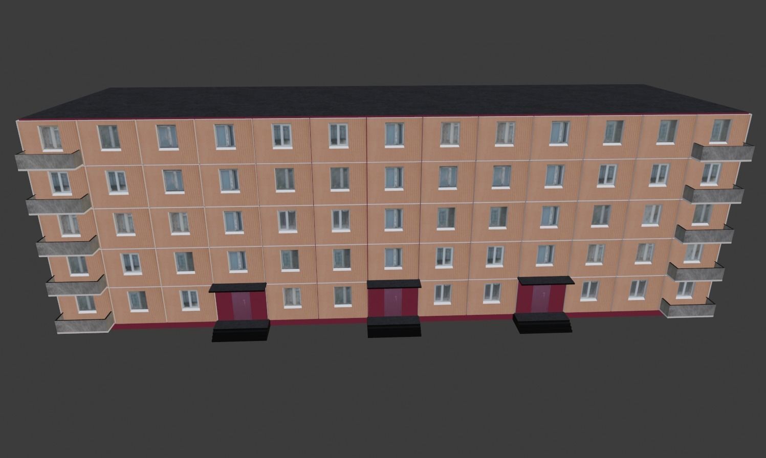 Building 5 Floors Low-poly 3D model_2