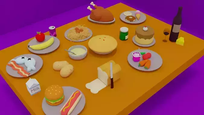 Cartoon Style Assorted foods 3D model