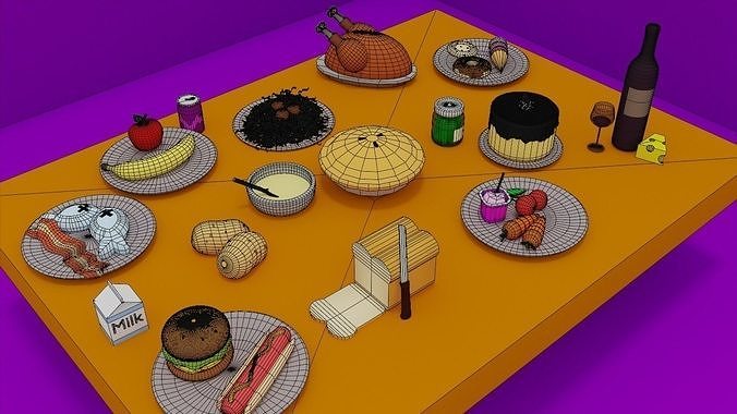 Cartoon Style Assorted foods 3D model 2