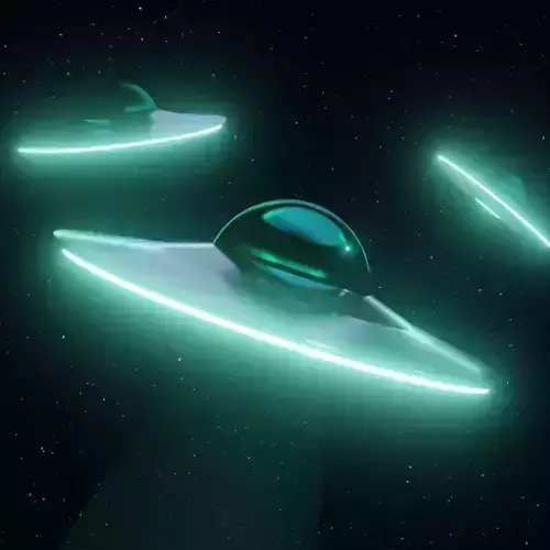 Low Poly UFO flying in sky