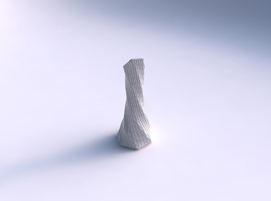 Vase twisted squeezed and bent hexagon with diagonal grid plates 3D print model_0