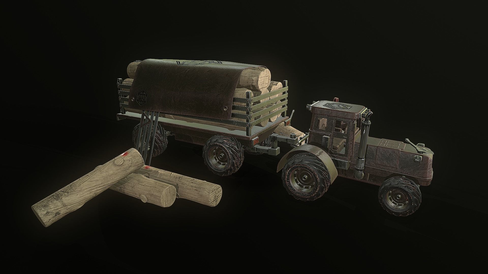 Forest Tractor Low-poly 3D model_3