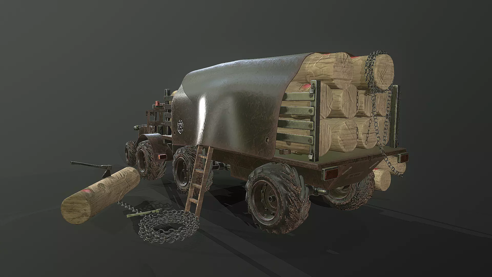 Forest Tractor Low-poly 3D model_0