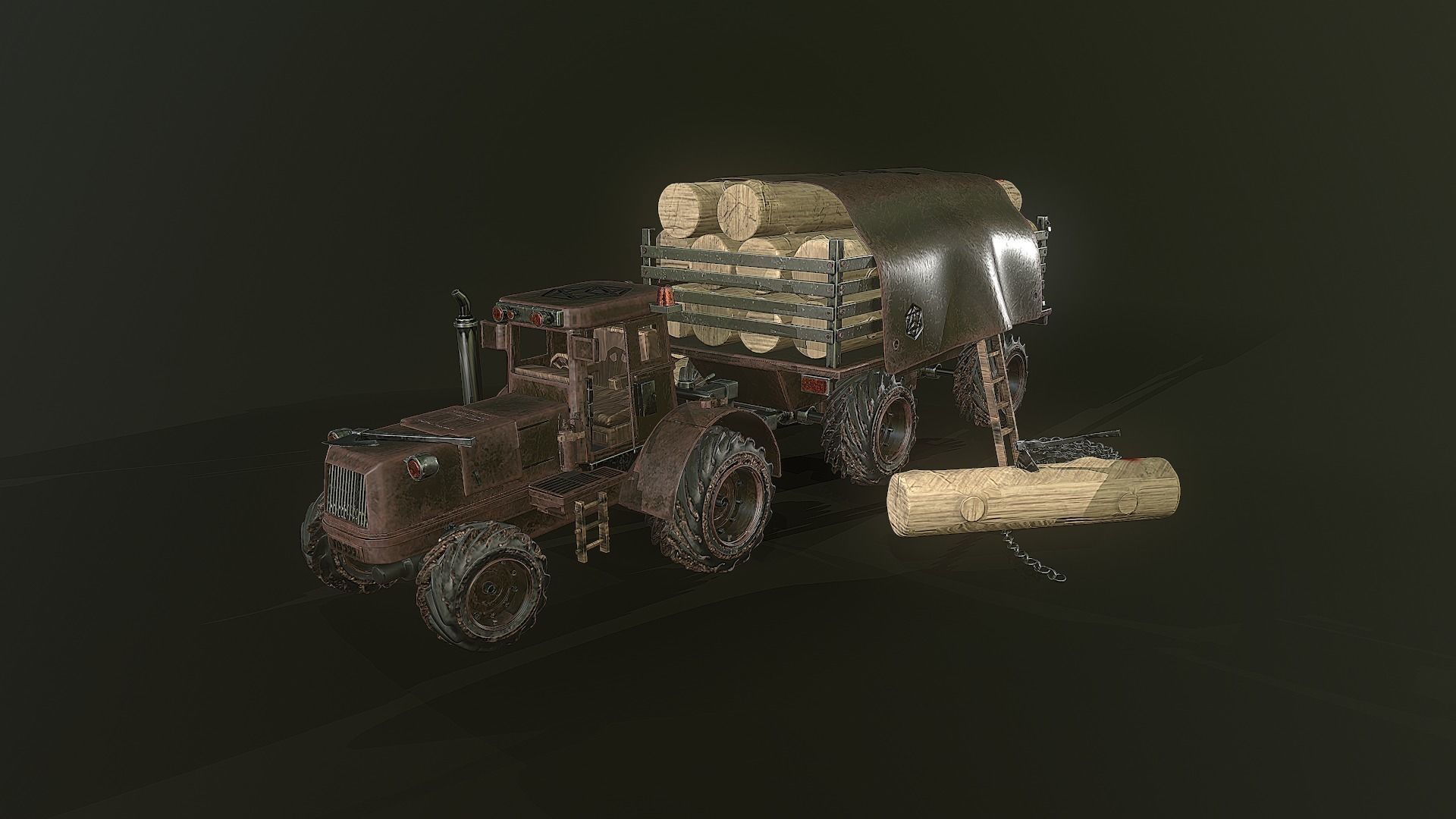 Forest Tractor Low-poly 3D model_1