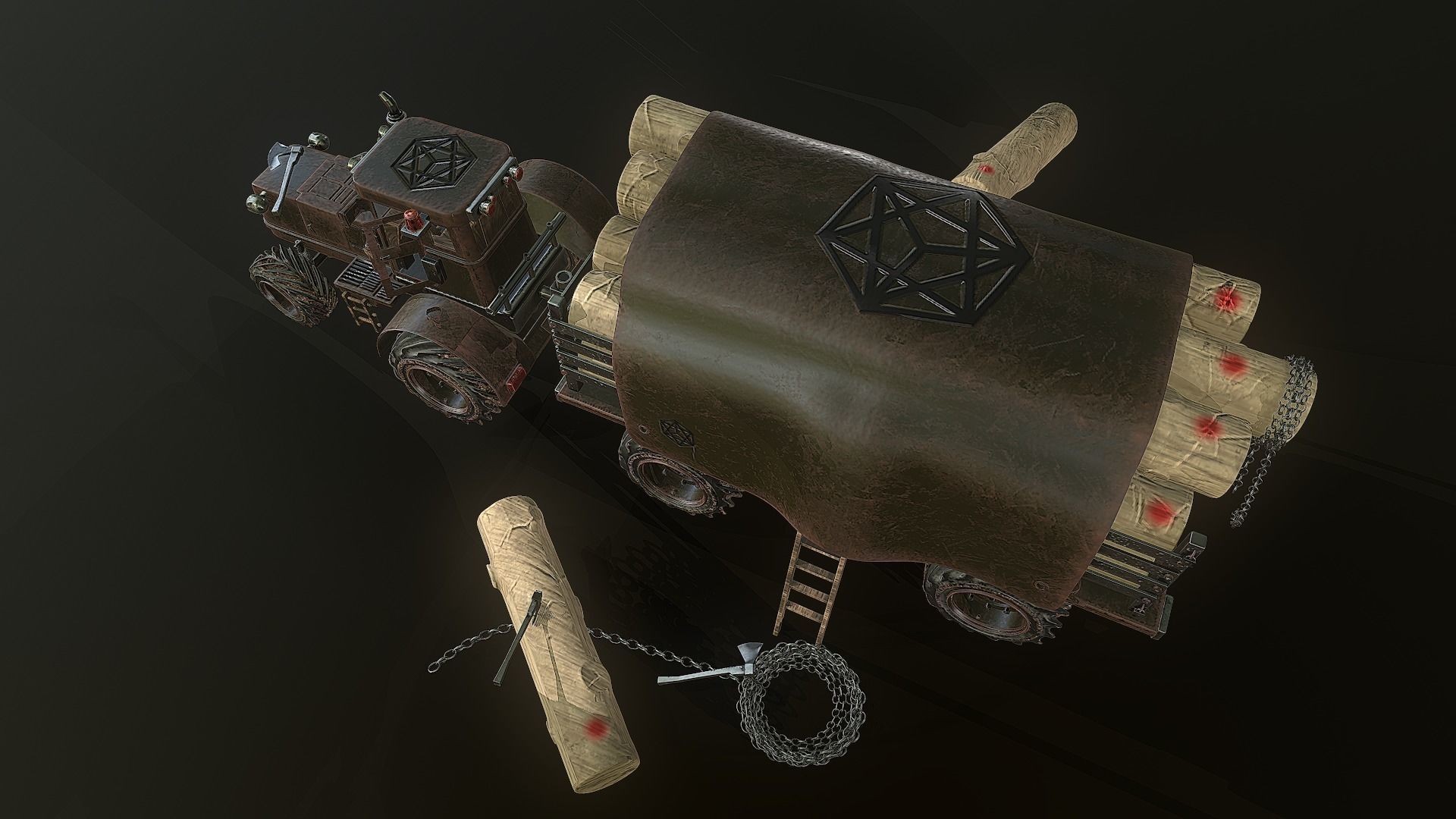 Forest Tractor Low-poly 3D model_4