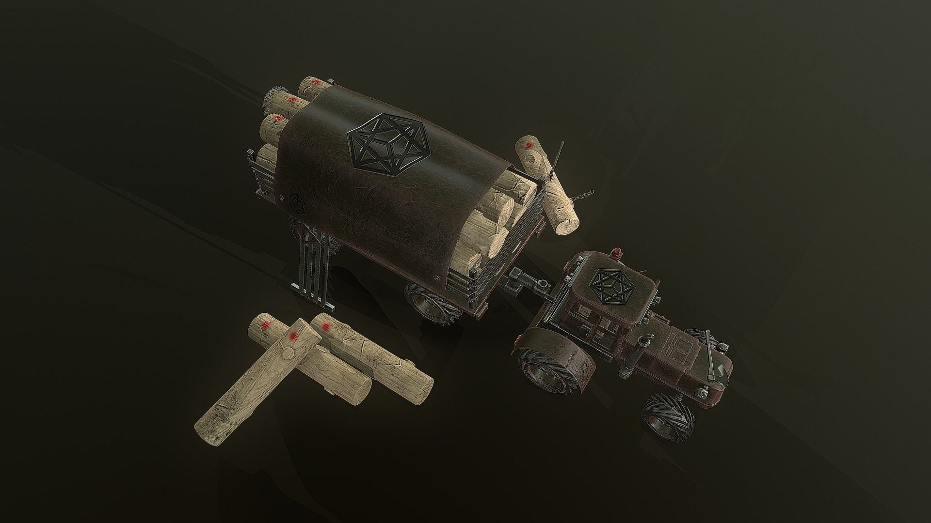 Forest Tractor Low-poly 3D model_5