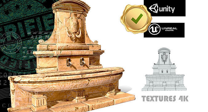 Version Low Poly Hand Style Fountain 19th Stone Low-poly 3D model