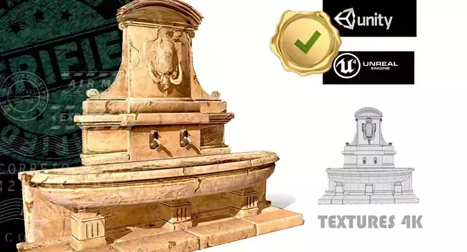 Version Low Poly Hand Style Fountain 19th Stone Low-poly 3D model