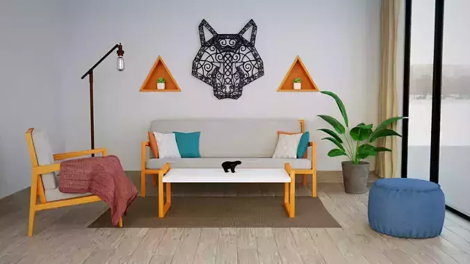 Scandinavian living room with wolf decoration