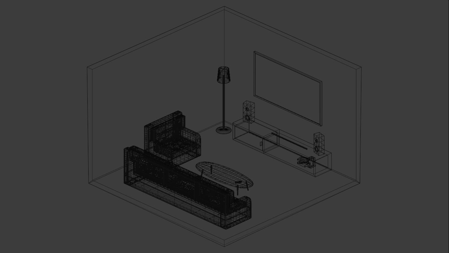 Low Poly Isometric Living Room Low-poly 3D model_4