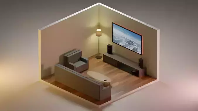 Low Poly Isometric Living Room