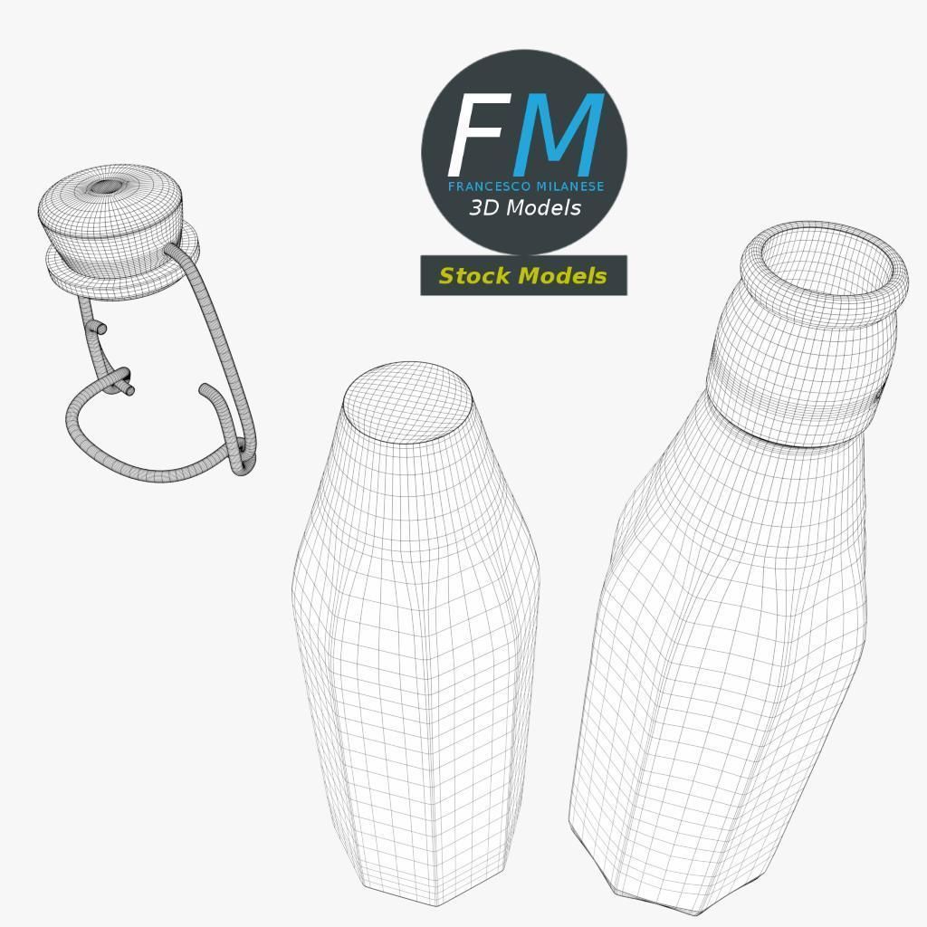 Milk bottle with bracket closure 3D model_8