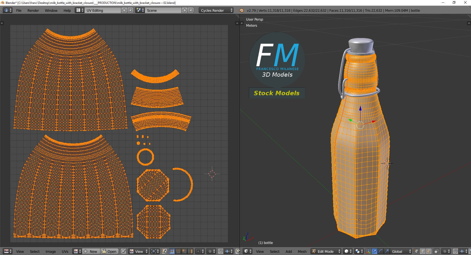 Milk bottle with bracket closure 3D model_10