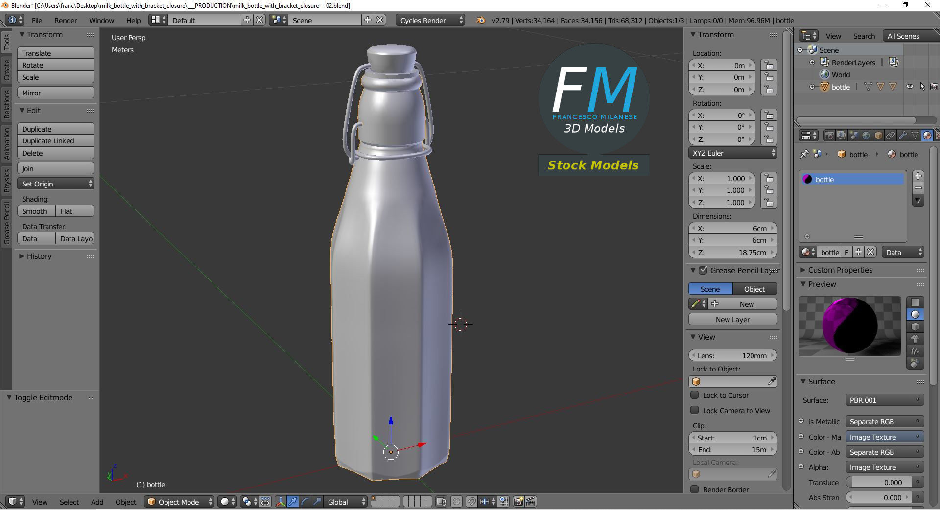Milk bottle with bracket closure 3D model_9